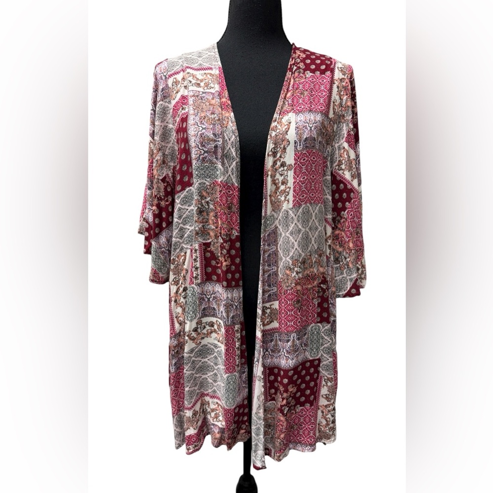 ANDREE BY UNIT Burgundy Pink Paisley Patchwork Kimono Duster Size S